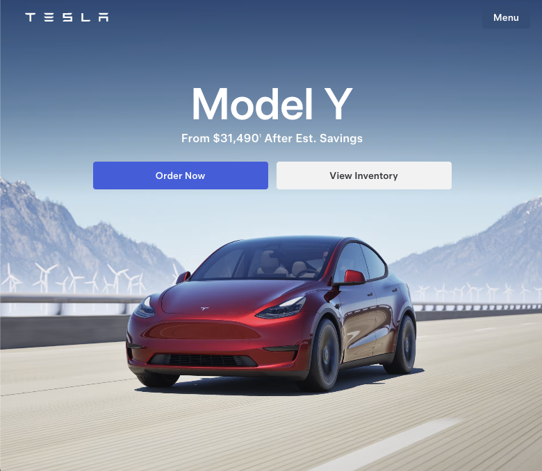 fake tesla site homepage